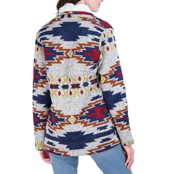 Canada Weather Gear Womens Sherpa-Lined Aztec Pattern Open Cardigan Jacket - Picture 3 of 15